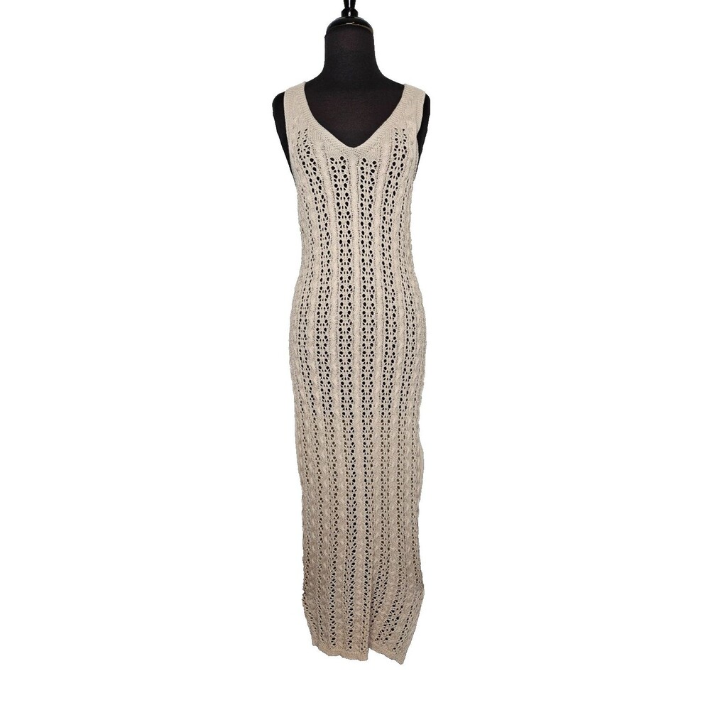 CUPSHE Estella Crochet Cover Up Midi Dress Large Open Knit Side Slits Boho Beach